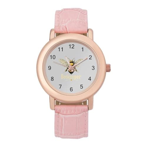 Image of Bee Keeper Women's Leather Watch Easy Reader Minimalist Wristwatch Pink Rose Gold Strap Watches