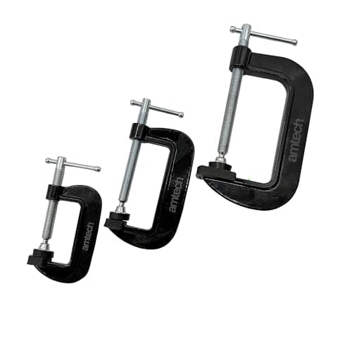Image of Amtech – 3 Piece G-Clamp Set, 2in 3in 4in Clamps with Soft Pads, T-Handle Adjustment for Woodworking, Assembly, Repair & DIY Tasks