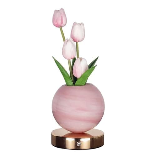 Image of JIAYOYO Rose Round Crystal Atmosphere Light, LED Flowerpot Desk Lamp, USB Charging Touch Control Vase Night Light,3-Color Light Changing/Stepless Dimming,Nightstand Touch Lamp for Bedroom,M