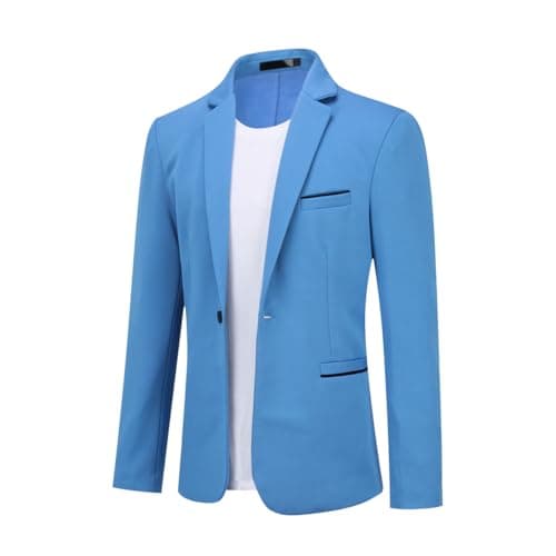 Image of Allthemen Mens One Button Blazer Casual Slim Fit Blazer Jacket Lightweight Suit Jackets Blue L
