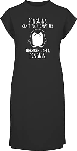 Image of Hippowarehouse Penguins Can't Fly. I Can't Fly. Therefore, I am a Penguin t-Shirt Dress Women's Adults Nightie Nightdress Black