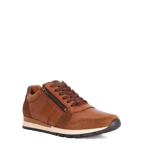 Image of Dune London Mens THAME Wide Fit Zip Up Leather Trainers Size UK 9 Tan