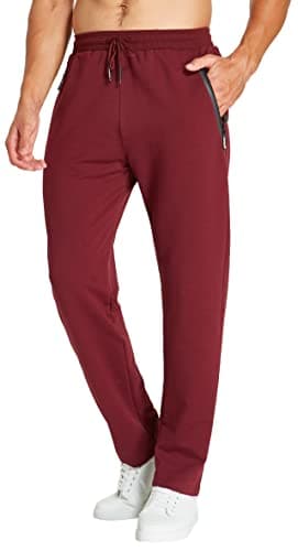 Image of ZOXOZ Mens Tracksuit Bottoms Open Hem Trousers Mens Joggers Slim Fit Cotton Jogging Bottoms Elasticated Waist Zip Pockets Red L