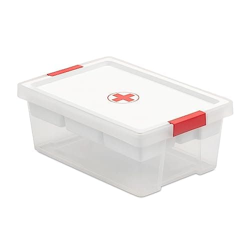 Image of TATAY First Aid Box 7L | Plastic Storage Box with Lid and 5-Compartment Tray | Lid with Hinges Included | Ergonomic Handles | Recycled BPA-Free Plastic | 25x36x13.5 cm, White
