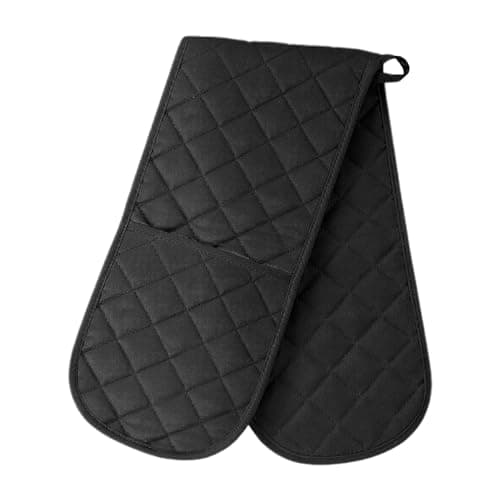 Image of BlissLo Black Double Oven Gloves - Heat Resistant Oven Mitts for Cooking, Baking, Grilling & BBQ - Quilted Non-Slip Kitchen Gloves - Heavy Duty Black Mitts for Safe Handling