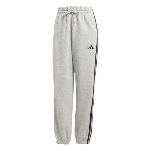 Image of adidas Women's Essentials 3-Stripes Fleece Loose Pants, Medium Grey Heather/Black, S