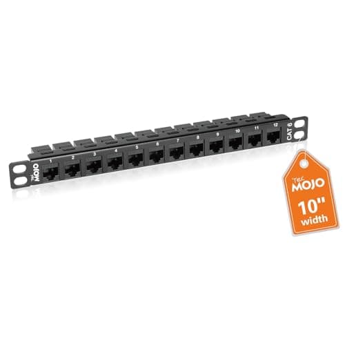 Image of Tecmojo 12-Port Cat6 Patch Panel, 0.5U Rack Mount Modular Panel with Keystone Coupler, for 10" Width Server Rack & Network Cabinet, Gigabit Ethernet, Black