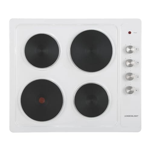 Image of Cookology SEP601WH 60cm Cooktop Solid Plate Electric Hotplate Hob in White - 4 Cooking Zones - Built-in Worktop - 6 Heat Settings - Rotary Dials