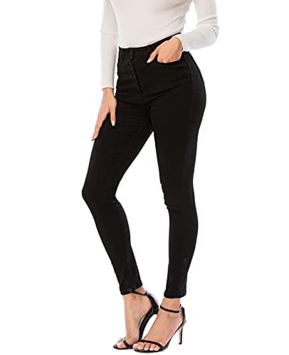 Image of ECUPPER Womens Jeans High Waist Skinny Fit Stretch Jeans Denim Trousers with Pockets Black S