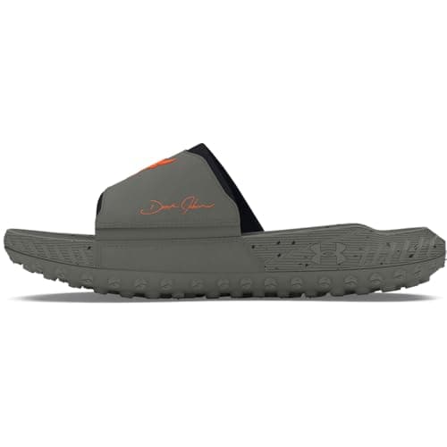 Image of Under Armour unisex-adult Project Rock 3 Slides Sandal, (301) Clay Green/Black/Team Orange, 9.5 Women/8 Men