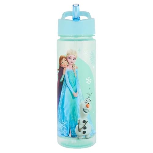 Image of Disney Frozen Water Bottle with Flip Up Straw, Blue, 600ml, BPA Free, Recyclable, for Ages 36+ Months (Frozen Icy)