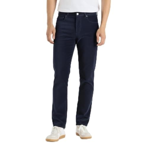 Image of Thread Bloom Mens Corduroy Trousers Regular Fit Casual Classic Stretch Cotton Business Office Straight Leg Flat Front Cord Trousers Size 32-44 (34W / 30L, Navy)