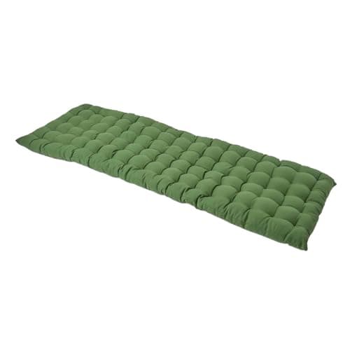Image of HOMESCAPES Olive Green Garden Bench Cushion 3 Seater Seat Pad for Patio Furniture Kitchen or Dining Bench Indoor & Outdoor Use Comfortable 100% Cotton Modern Tufted Style Thick Cushion 143cm Wide