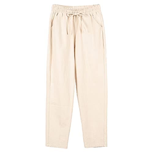 Image of Women's Wrinkle-Free Linen Blend Trousers, High Waist Wide Leg with Hidden Pockets, Office Commute & Conference Ready Khaki