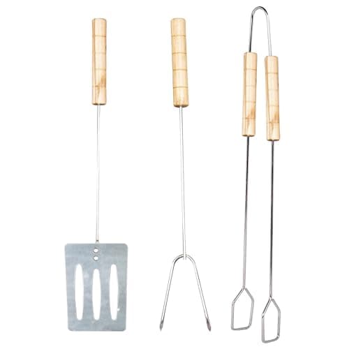 Image of Trimming Shop 3 Pieces BBQ Tool Set - Tong, Fork, Spatula Stainless Steel Barbecue Accessories with Wooden Handle for Summer BBQ Grill Cooking Camping Outdoor Backyard Gift