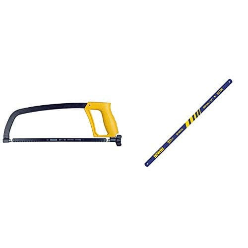 Image of Stanley Pistol Grip Hacksaw 1 15 122 with Irwin 10504525 300mm/ 12-inch x 32tpi Bi-Metal Hacksaw Blades (Pack of 2)