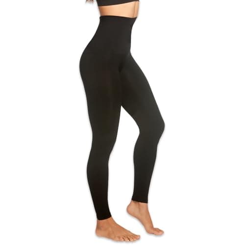 Image of Slim & Tone Leggings by Genie | Women’s High-Waisted Compression Workout Leggings | Tummy Control Fit | Black, Black, XL
