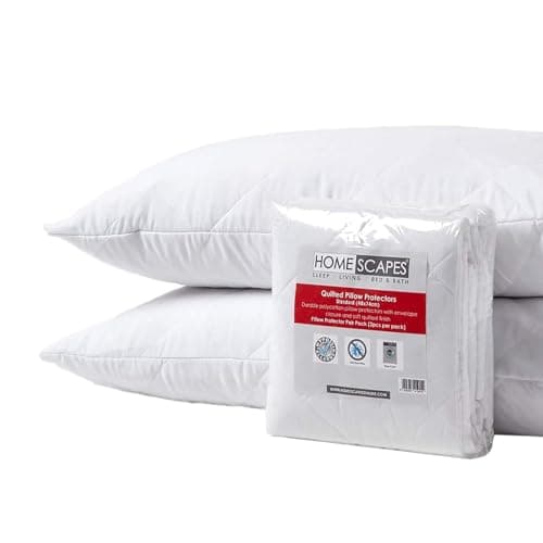 Image of HOMESCAPES Pillow Protectors 2 Pack Quilted Top Pillow Covers Super Soft Hypoallergenic and Anti-Dust Mite Protectors with Diamond Quilting 48 x 74 cm