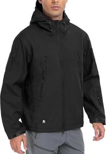 Image of Aosyax Men's Softshell Military Tactical Waterproof Jackets for Camping Hunting Fishing Outdoor Hooded Jacket, Black, L