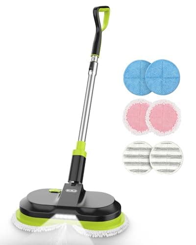 Image of BIUBLE Cordless Electric Mop, Dual Spin Floor Cleaning Mop with LED Headlight/Stand-Free/Water Sprayer,Handheld Polisher Scrubber with 300 ML Water Tank for Multi Floors