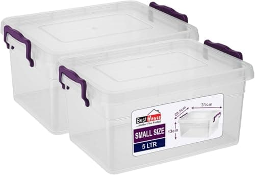 Image of BH | 5L - Small Plastic Storage Box Bin with Lids - Pack of 2 | Stackable Clear Plastic Storage Container Use for Home, office, Kitchen, Toys and Goods (5 Litres) - By BEST HOUSE