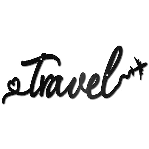 Image of CREATCABIN Travel Metal Wall Art Decor Black Wall Silhouette Hanging Decor Iron Wire Wall Art Word Sculpture Decoration Sign Cutout Minimalist Airplane Ornament for Traveler Farmhouse Gift 5 x 12Inch