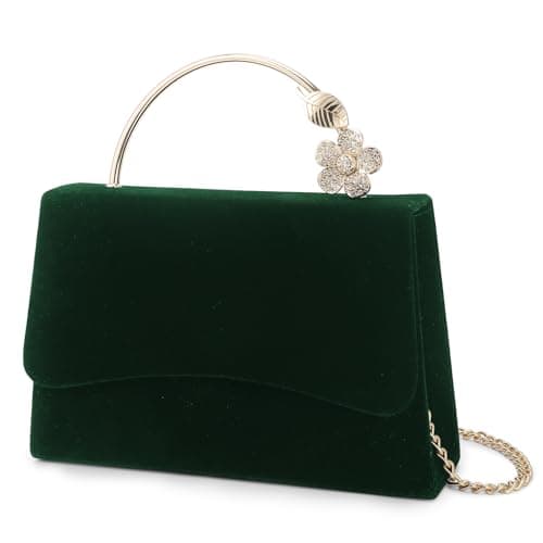 Image of Wiwsi Women Top Handle Clutch Purse Velvet Evening Bag Handbag for Formal Wedding Party Cocktail Prom, green