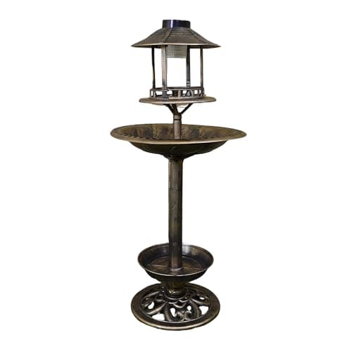 Image of NEW 3 in 1 Bird Bath with Solar Light and Planter Garden Summer Birds Water