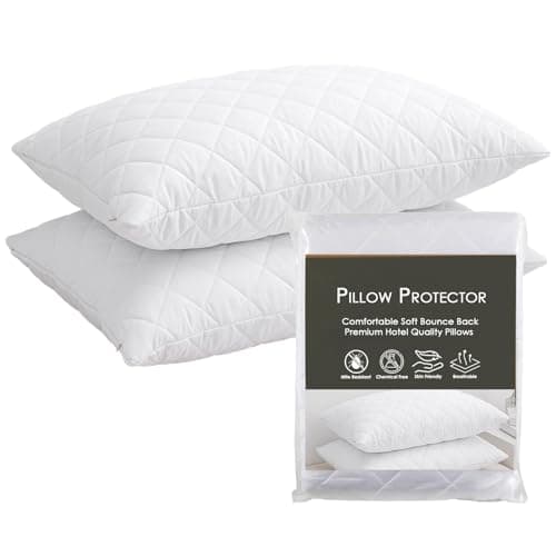 Image of LSC Pillow Protectors 2 Pack Quilted Ultra Soft Anti Allergy Pillow Cover Breathable and Comfortable Microfiber White Pillowcase 48x74 CM (PACK OF 2)