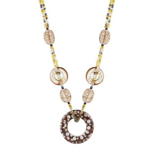 Image of Mecool Acrylic Long Pendant Necklaces for Women Bohemian Vintage Fashion Accessories | Sweater Long Chain Circle Beaded Necklace for Women | Wedding Gifts for Girls - Brown
