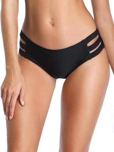 Image of Ocean Blues Women's Strappy Bikini Bottom Full Coverage Bikini Bottom Black Size Large