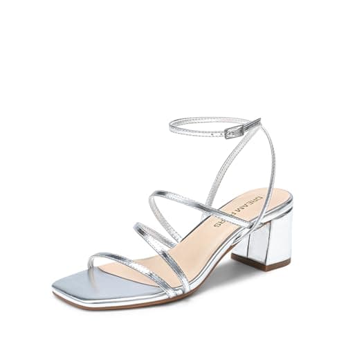 Image of DREAM PAIRS Womens Block Heels 2 inch Strappy Square Toe Dressy Chunky Low Heeled Sandals for Party Wedding Evening,Size 7.5,Silver-Metallic,DWUMHS2512
