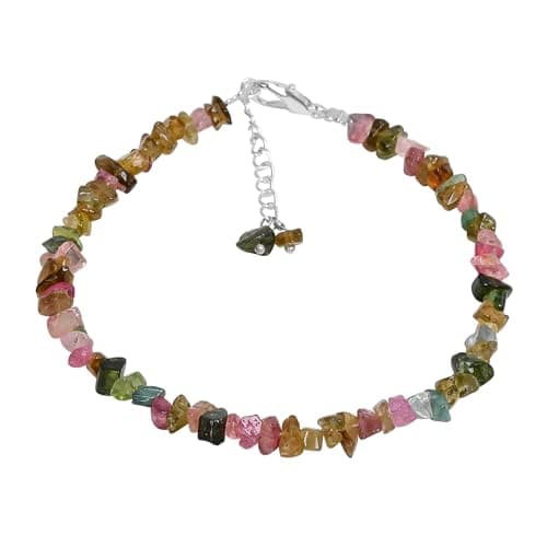 Image of Gemkora Natural Multi Tourmaline Chips Nuggets Crystal Bracelet Women Jewellery, Raw Chips Nuggets Beaded Bracelets, Gift Bracelet, Special Event Jewellery, Silver Plated 8 inch Bracelets