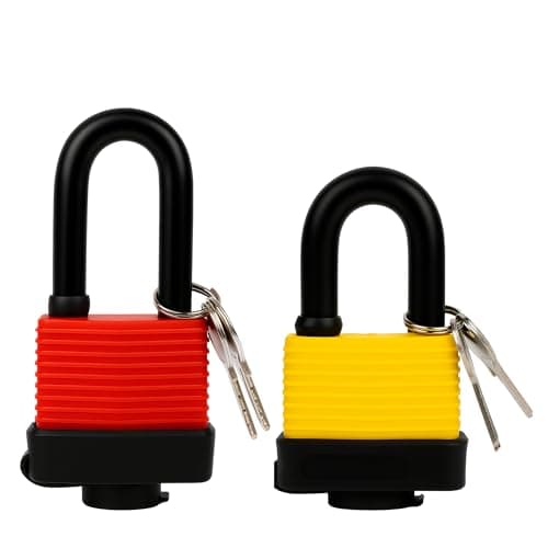 Image of 2pc 50mm Weatherproof Laminated Padlock Set | Long & Standard Shackle Locks | Outdoor Heavy Duty Security Padlocks with Rubber Coating & 4 Keys | Ideal for Sheds, Gates, Lockers, Garages & Storage