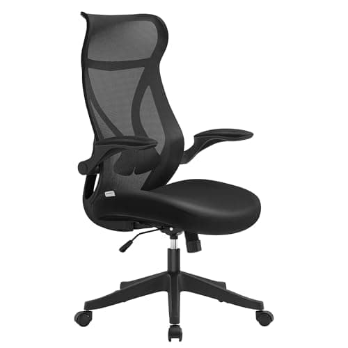 Image of SONGMICS Office Chair, Swivel Mesh Chair, Ergonomic Backrest, Height Adjustable, Flip-Up Armrests, Headrest, Supports up to 150 kg, Ink Black OBN088B01