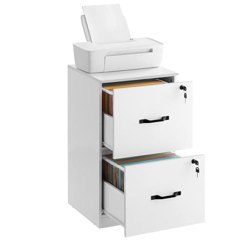 Image of VASAGLE File Cabinet, Filing Cabinet for Home Office, Printer Stand, with 2 Lockable Drawers, Adjustable Hanging Rails, for A4 and Letter-Size Files, Cloud White OFC061W14