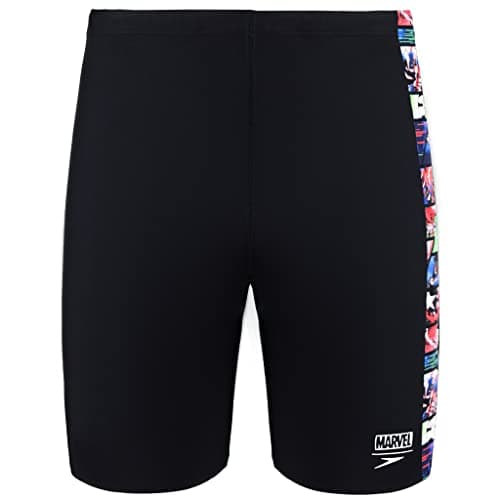 Image of Speedo Men Marvel Allover Panel Jammer - Avengers Black/Neon Blue, Size: 38