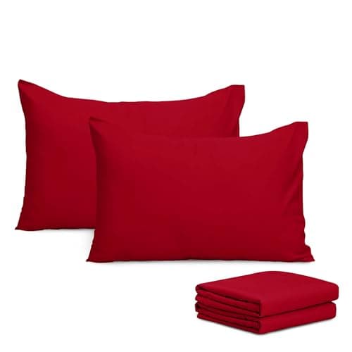 Image of Imperial Rooms Pillow Cases 4 Pack Super Soft Easy Care Fade Resistant Hypoallergenic Brushed Microfibre Pillow Covers (Red, Pillowcases 4 Pcs)