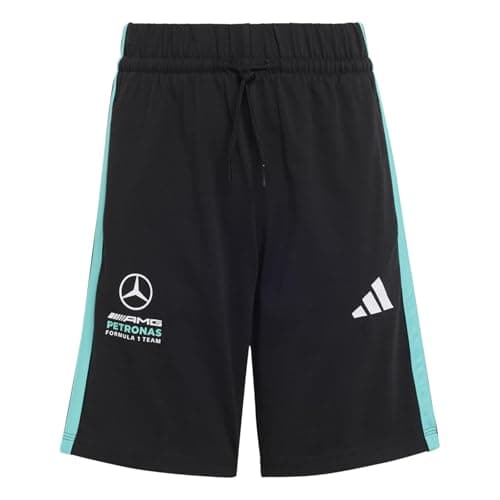 Image of adidas Unisex Kids Mercedes - AMG Petronas Formula 1 Team DNA Short, Black/semi Mint Rush, 11-12 Years