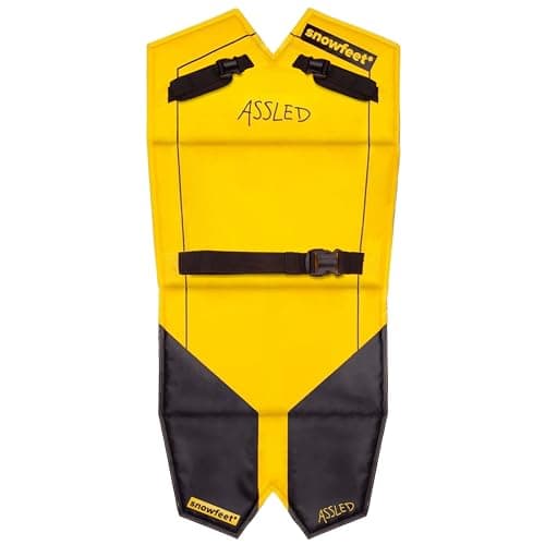 Image of ASSLED - The Ultimate Snow Sled - Amazing Super Sledge - Wearable Multifunctional Foam Winter Bobsled Toboggan Sleigh for Adults - 2 Riders Winter Fun in The Snow - by Snowfeet (Yellow)