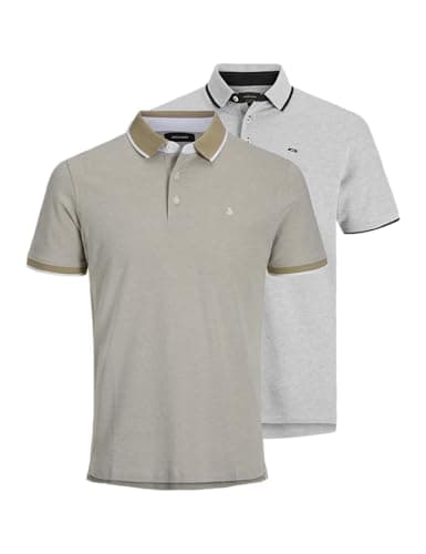 Image of JACK & JONES Mens Jjepaulos 2pk Mp Noos Polo Shirt, Beige - Brown - Light Grey - Black, XXL UK