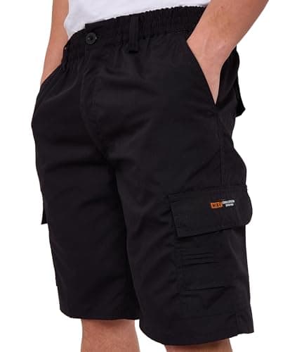 Image of LABEL APPAREL Mens Cargo Combat Shorts Casual Cotton Elasticated Waist Regular Fit Cargo Short Workwear Half Pants, Black Medium