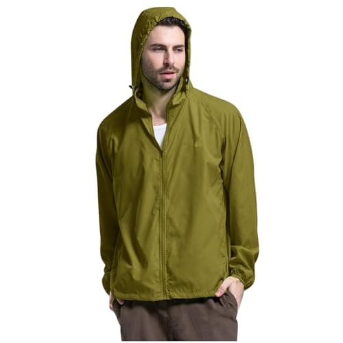 Image of Rrongwn Raincoat Men's Waterproof Trekking Rain Jacket Packable Wind Jacket Foldable Softshell Jacket Casual Hiking Jacket Waterproof Breathable Outdoor Jacket Lightweight Jacket, silver, S