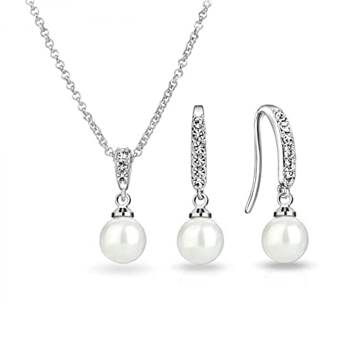 Image of Philip Jones Silver Plated Pearl Drop Set Created with Zircondia® Crystals