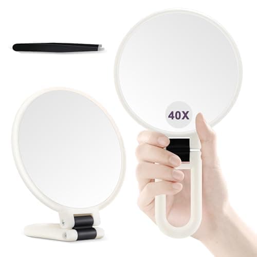 Image of MIYADIVA 40X Magnifying Mirror, Hand Mirror for Makeup, Double Sided with 40X/1X Magnification, Travel Essential, Portable Foldable for Desktop and Bathroom, Gift for Women, White