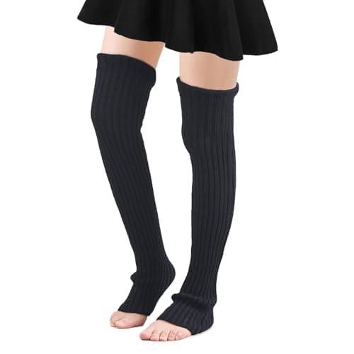 Image of AffeGifts Long Leg Warmers for Women, 27.6 Inch Thigh High Knitted Leg Warmers Over Boots High Footless Knee Socks for Girls (Black)