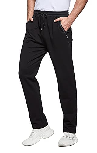 Image of HCSS Mens Joggers Tracksuit Bottoms Men for Running Sports Lounge Open Hem Cotton with Zip Pockets Elasticated Waist (Black 3XL)