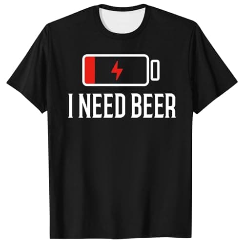 Image of Beer T-Shirts Men's Funny T-Shirt with I Need Beer Print Sports Shirt Beer Lovers Relaxed Casual Shirt Outdoor Tops Letter Print Shirts Lightweight Beach Shirt, O Black, XL