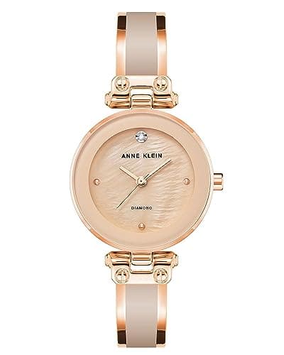 Image of Anne Klein Women's AK/1980BMRG Diamond-Accented Dial Blush Pink and Rose Gold-Tone Bangle Watch, Size 28
