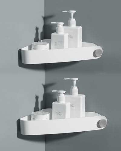 Image of Sotfamily 2 Packs Corner Shower Caddy, No Drill Shower Organiser with Adhesive Pad, Rust Free Plastic Shower Storage for Bathroom, Kitchen, Toilet (White)